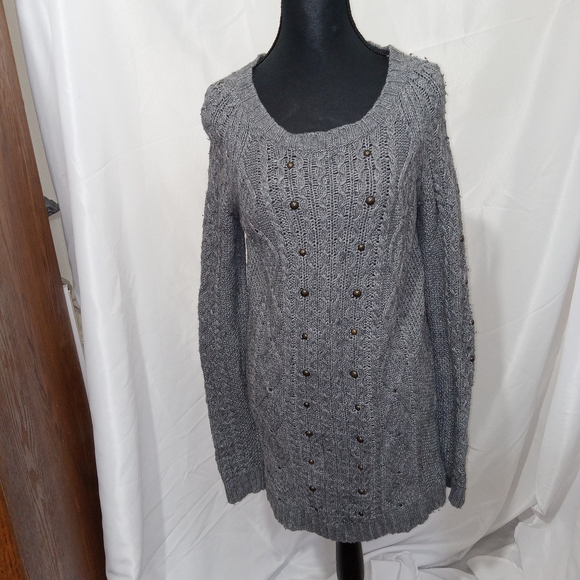 Y2K Fitted American Eagle Gray Wool Cable Knit  Sweater Dress Size M - Picture 5 of 12